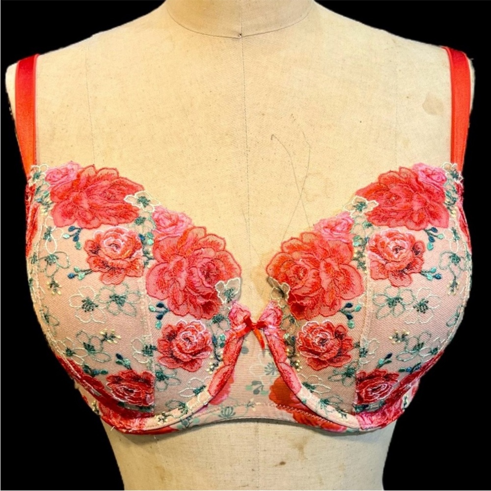 NWT Victoria's Secret Dream Angels Lace Underwire Red Floral Size 42DD